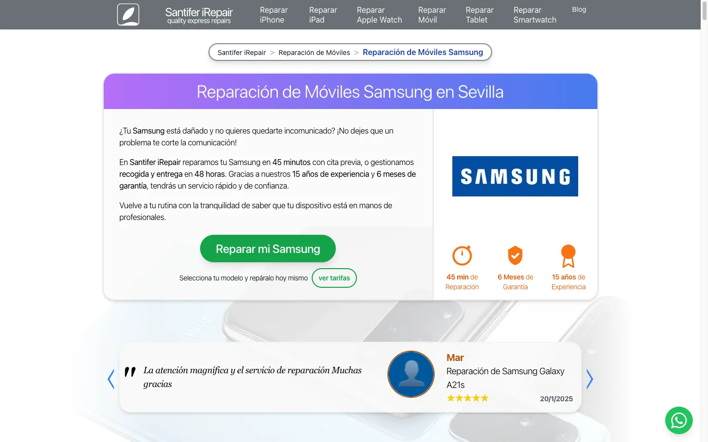 Strona kategorii Samsung na santiferirepair.es