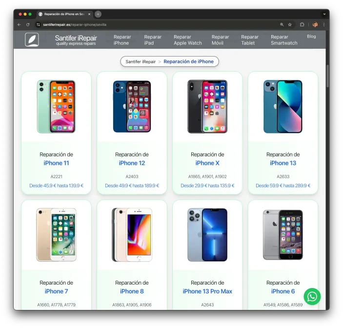 Strona kategorii iPhone z zakresami cen synchronizowanymi z ERP