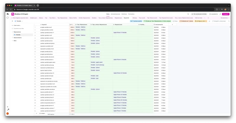Pole indexable w Airtable napędzane DataForSEO